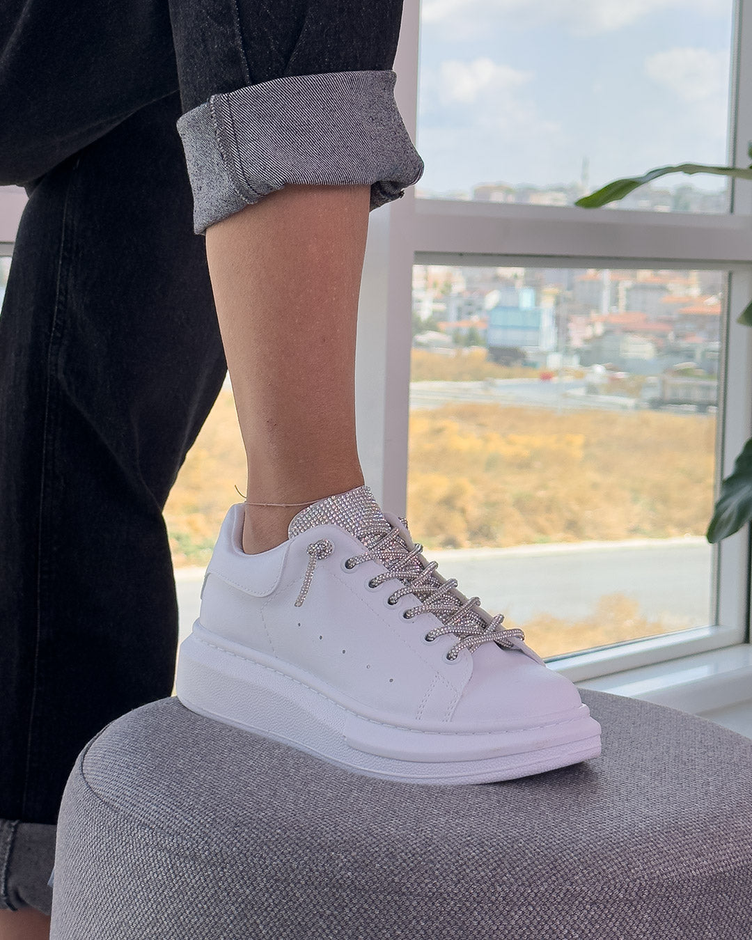 Passion Beyaz Taşlı Kadın Sneakers